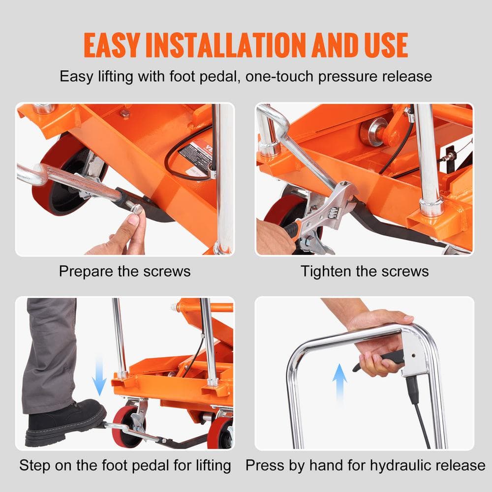 VEVOR Orange Hydraulic Lift Table Cart with Non-Slip Pad