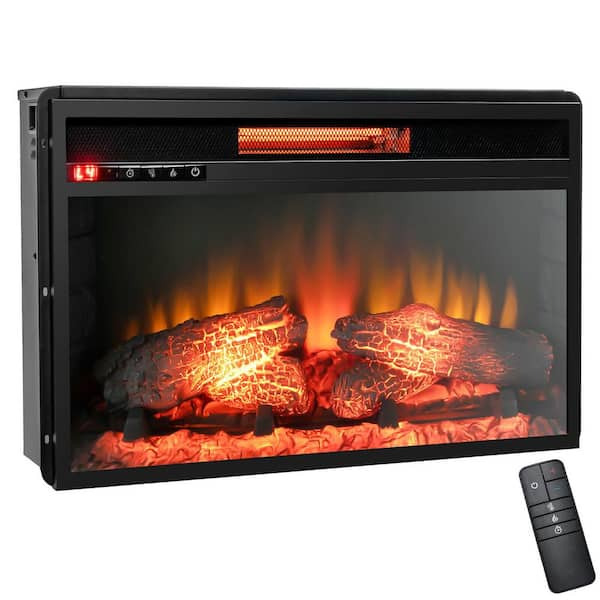 Gymax 26 in. Infrared Quartz Electric Fireplace Insert Log Flame Heater ...