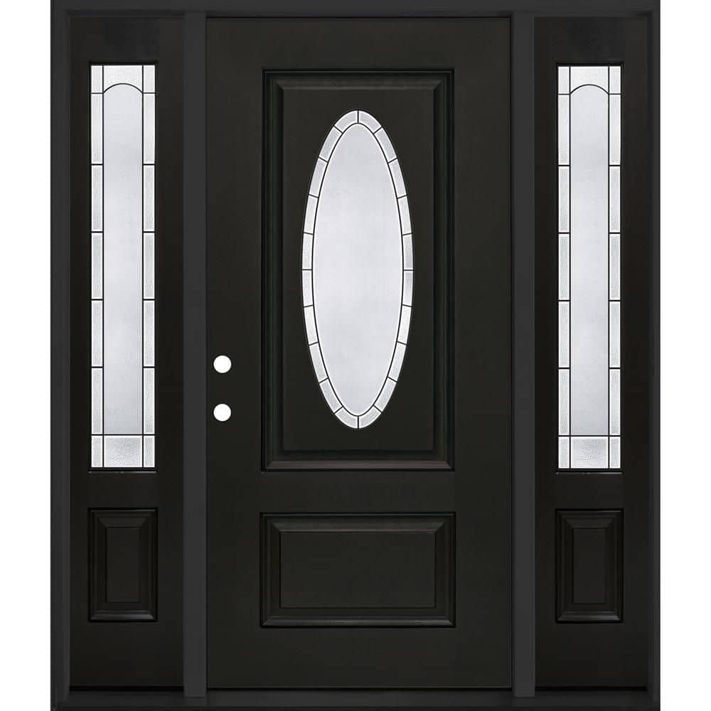 Regency 64 in. x 80 in. 3/4L Oval Empire Glass RHIS Onyx Mahogany Fiberglass Prehung Front Door w/12in-Full SLs 4-9/16 price history on PriceWatchPro
