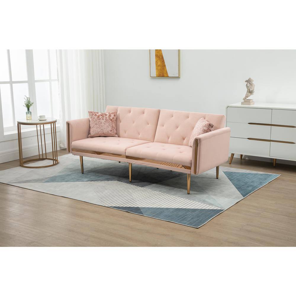 GOSALMON 73.23 in W Pink Velvet Twin Size Sofa Bed W395S00034NYY - The ...