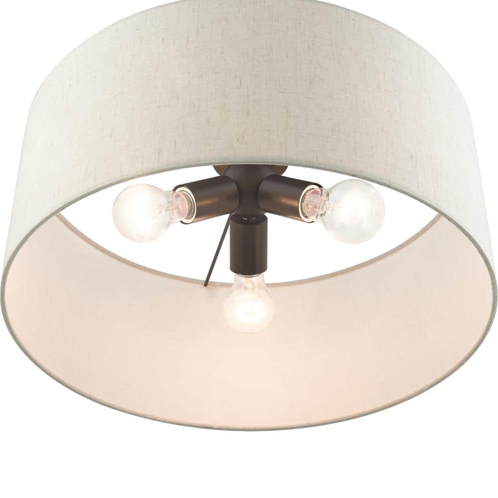 Meadow 3-Light English Bronze Drum Pendant with Oatmeal Shade