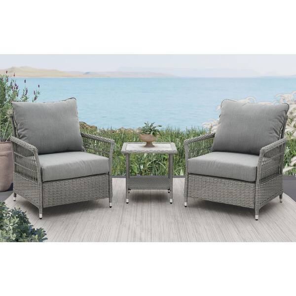 Grand Patio Metro Grey 3Piece Wicker Outdoor Bistro Set with Washed
