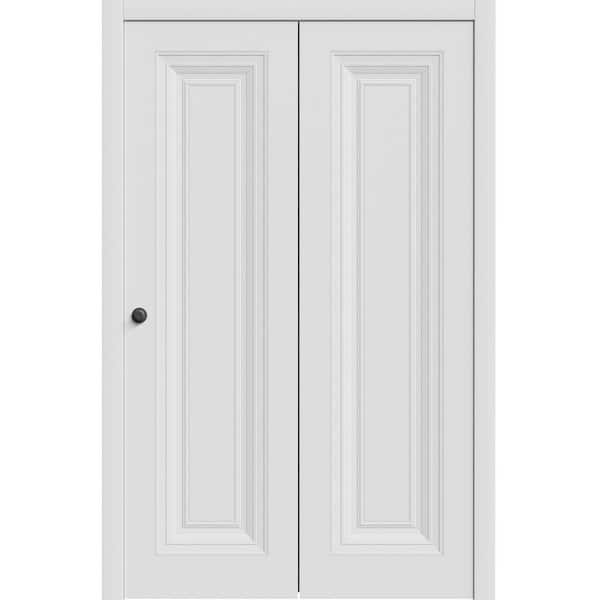 7111 56 in. x 96 in. Solid Core White Color Wood Bi-Fold Door with Hardware