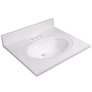 25 in. W x 22 in. D Cultured Marble Vanity Top in Solid White with Solid White Basin