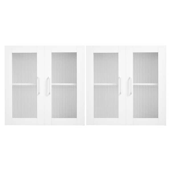 2-Pieces White 12 in. x 24 in. x 24 in. Wood Laundry Room Wall Mounted Cabinet with 2-Shelf Adjustable Shelf and 4-Doors