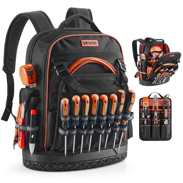 Tool Backpack, 64 Pockets, Heavy-duty Tools Storage Organizer Work Bags with Laptop Compartment & Molded Base
