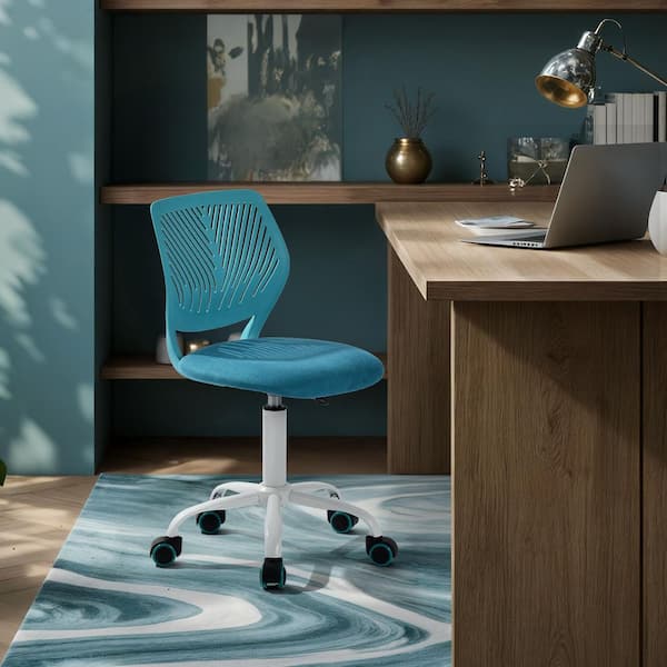Carnation Fabric Adjustable Height Ergonomic Office Chair in Cyan Blue with Breathable Back Swivel Study Computer Chair