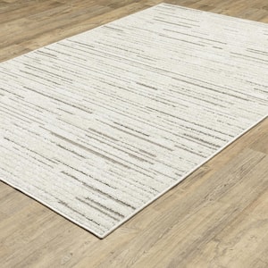 Tudor Ivory 2 ft. x 8 ft. Abstract Stripe Polypropylene Mixed Pile Indoor Runner Area Rug