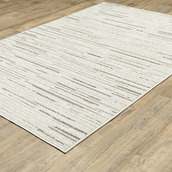 Tudor Ivory 2 ft. x 8 ft. Abstract Stripe Polypropylene Mixed Pile Indoor Runner Area Rug