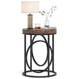 Andrea 20 in. Rustic Brown Round Thick Wood End Table, Sofa Side Table Accent Table Nightstand with Unique O-Shaped Base