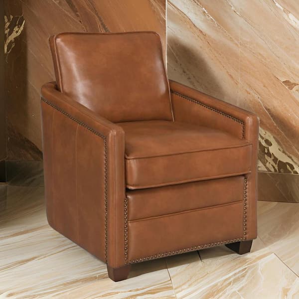 Benjara Brown Faux Leather Arm Chair with Barrel Design
