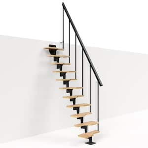 Atlanta Jet Black Modular Staircase Kit with no platform railing, Fits Heights 74.81 in. - 118.12 in.