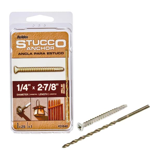 1/4 in. x 2-7/8 in. Steel Flat-Head Phillips Stucco Anchors with Drill Bit (25-Pack)