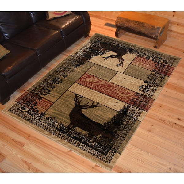 American Destination Multi-Color Woodgrain Multi Lodge 8 ft. x 10 ft. Area Rug