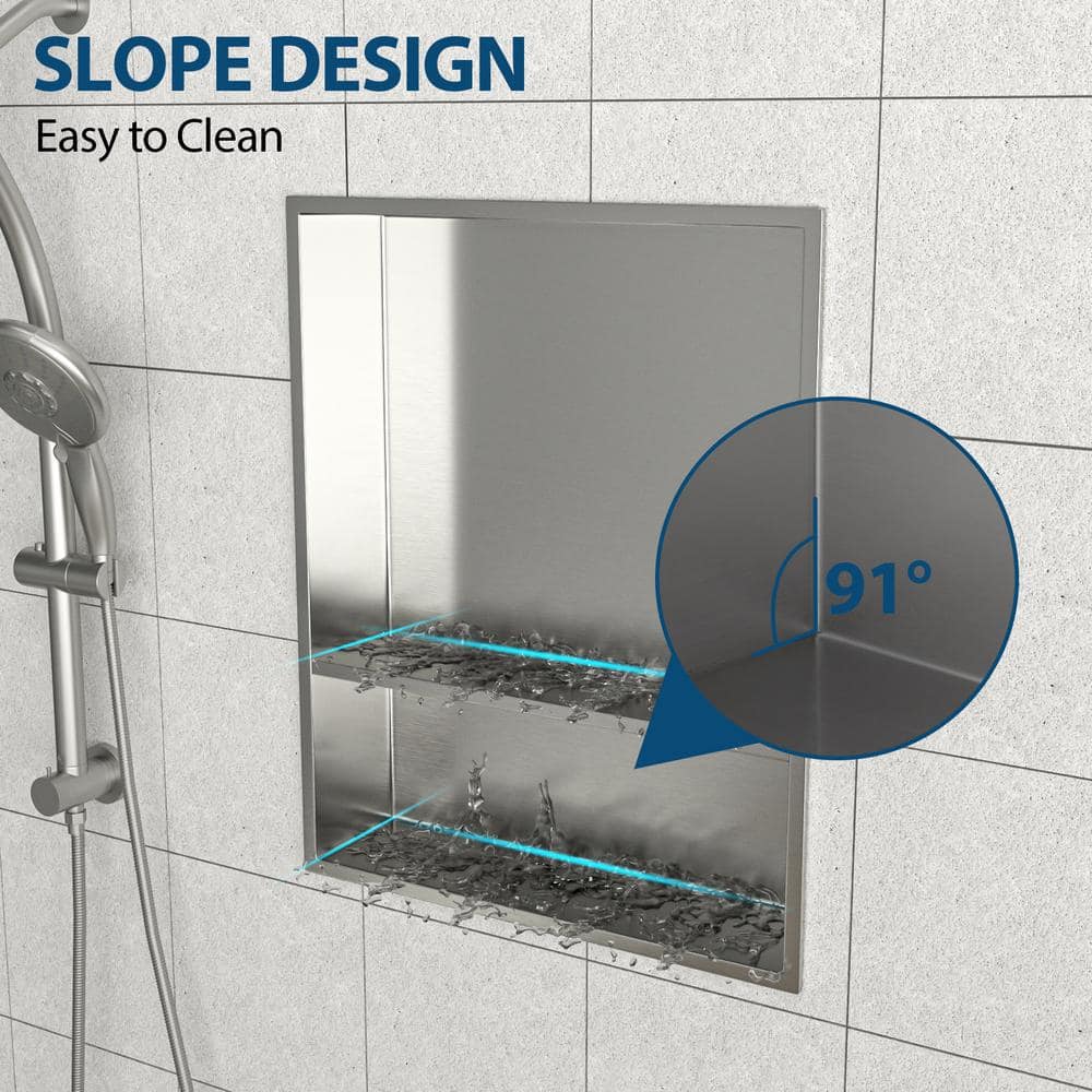 Brushed Nickel Stainless Steel Wall Mounted Shower Niche with Double Shelf