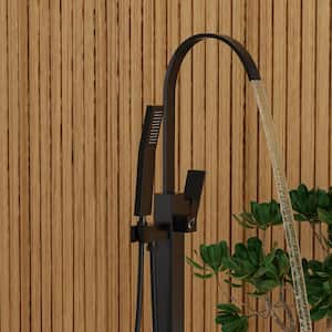 Modern Single-Handle Freestanding Tub Faucet with Hand Shower in Matte Black