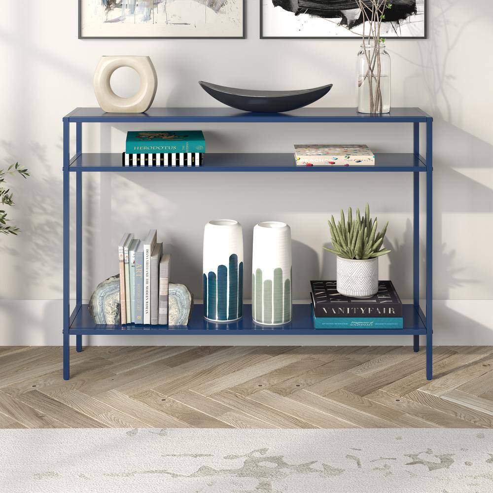 Ricardo 42" Mykonos Blue Metal Console Table with Shelves