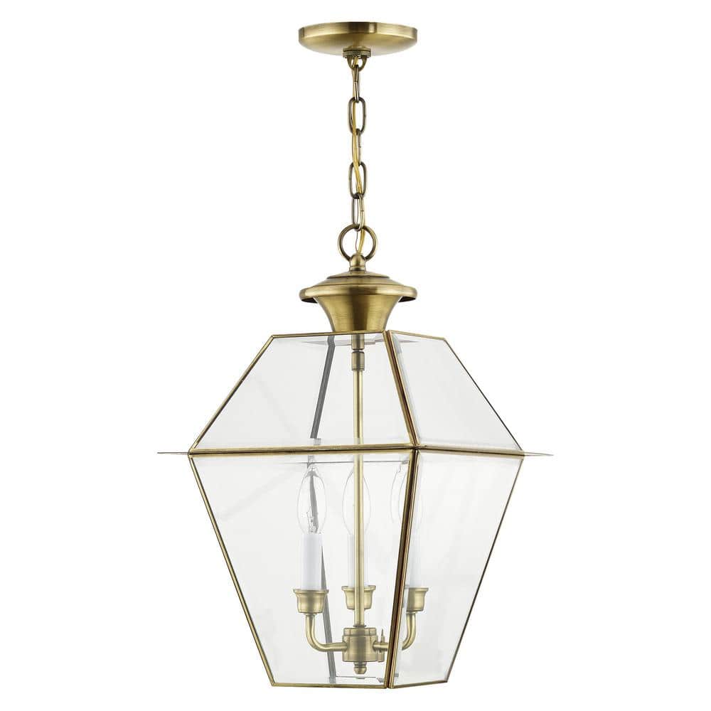 Antique Brass 3-Light Pendant with Clear Beveled Glass