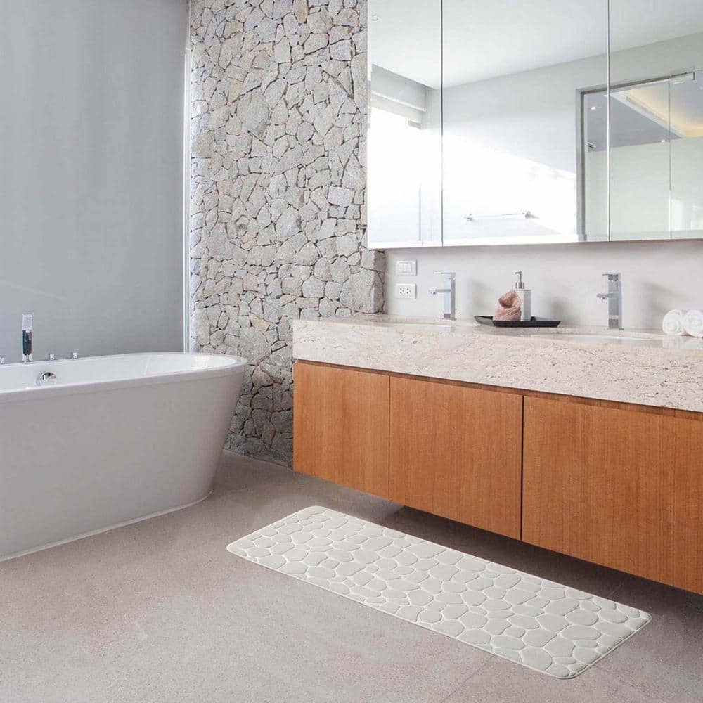 Beige Memory Foam Pebble Design Runner Mat for Bathroom