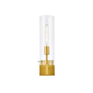 Home Living 4.7 in. 1-Light Brass Vanity Light with Glass Shade