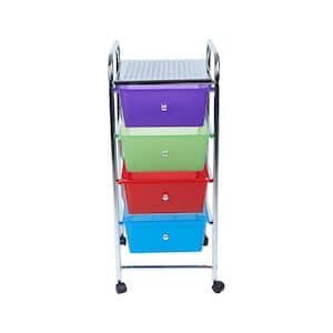 30 in. x 14 in. x 12 in. 4-Tier Plastic Drawer Storage Trolley in Multi Color
