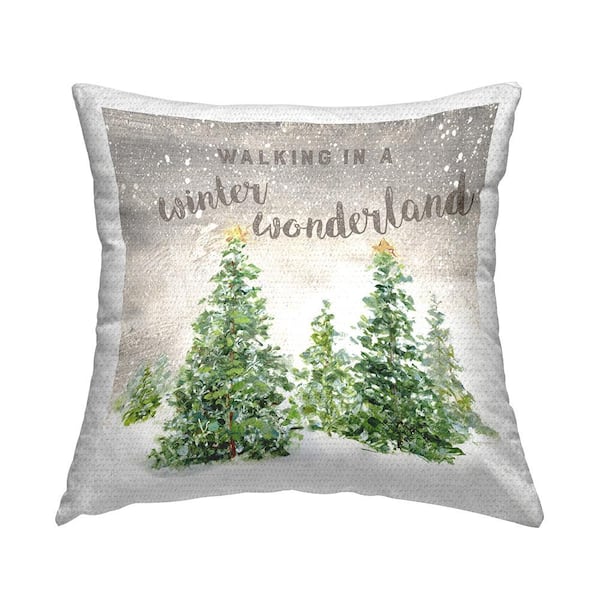 Stupell Industries Winter Wonderland Trees Green Square Outdoor Throw Pillow