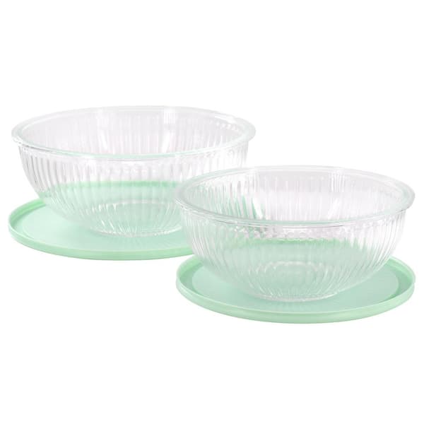Martha Stewart Mint Borosilicate Glass Prep Bowl Set with Plastic Lids