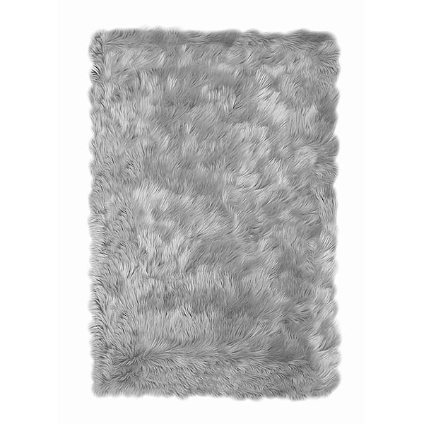 GHOUSE Silky Faux Fur Sheepskin Shag Light Gray 5 ft. x 7 ft. Fluffy Fuzzy Area Rug