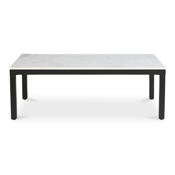 NADAAL STUDIOS Upton 46 in. Rectangle White Banswara Marble Coffee Table with Black Iron Frame