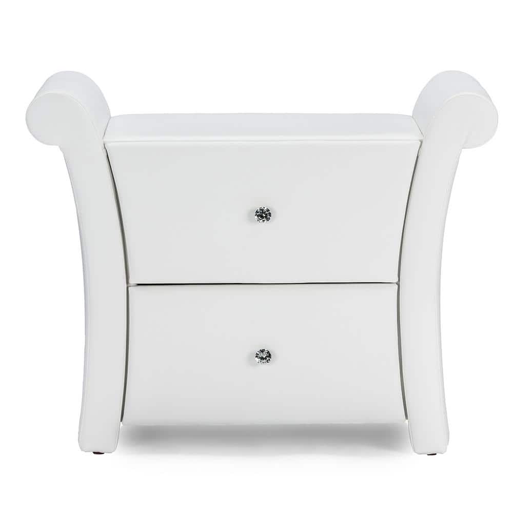 White Faux Leather 2-Drawer Modern Nightstand