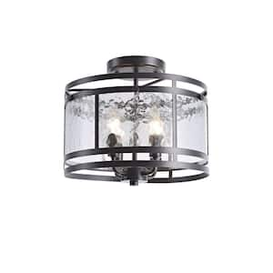 Elvira 14.5 in. 4-Light Water Textured Curved Glass Drum Round Flush Mount