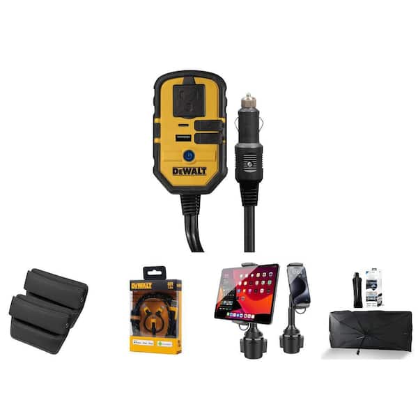 Car Road Trip Accessory Bundle with Gap Filler Organizer, Tablet Mount, Sun Shade, 3-in-1 Cable and Power Inverter