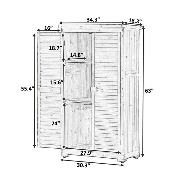Unbranded - 34.30 in. W x 18.30 in. D x 63 in. D H Natural Fir Wood Outdoor Storage Cabinet