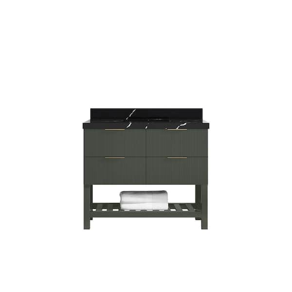 Willow Collections Catalina 42 in. Single Sink Freestanding Pewter Green Bath Vanity with Calacatta Black Qt. Top Unassembled