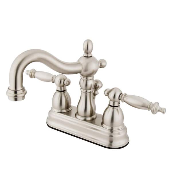 Kingston Brass Heritage 4 in. Centerset 2-Handle Bathroom Faucet with Plastic Pop-Up in Brushed Nickel