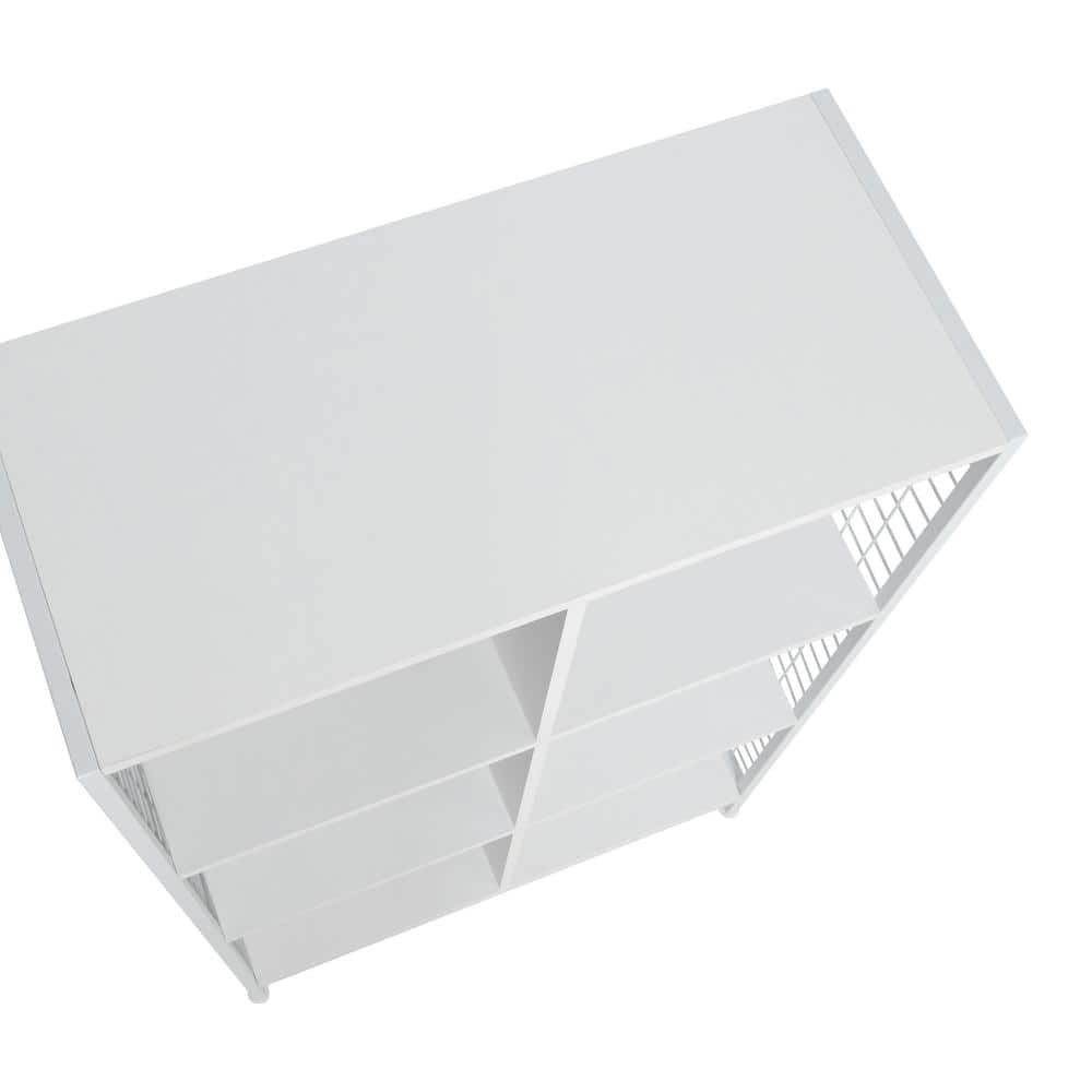 Scandinavian White 6-Cube Storage Shelf with Metal Mesh Sides
