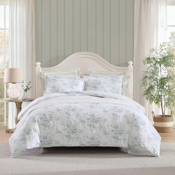 Laura Ashley Arundel 3-Piece Light Grey Sateen Cotton King Duvet Cover Set
