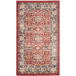 Bijar Red/Royal Doormat 3 ft. x 5 ft. Border Floral Geometric Area Rug