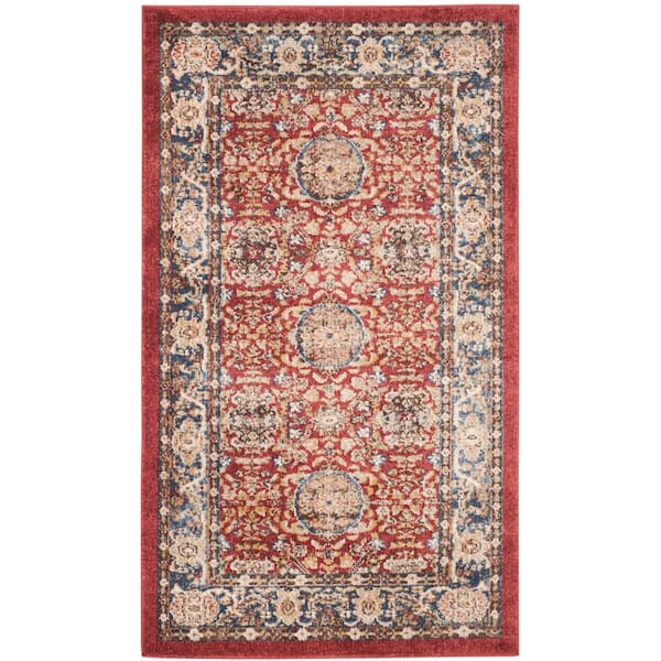 SAFAVIEH Bijar Red/Royal Doormat 3 ft. x 5 ft. Border Floral Geometric Area Rug