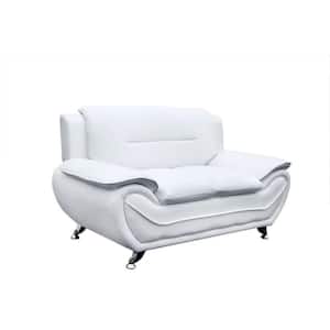 Sanuel 61.3 in.  White Faux Leather 2-Seater Loveseat with Pillow Top Arm