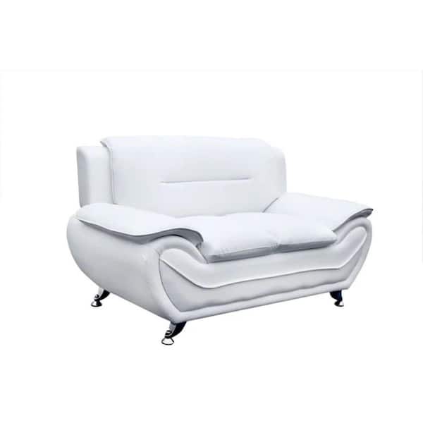 US Pride Furniture Sanuel 61.3 in.  White Faux Leather 2-Seater Loveseat with Pillow Top Arm
