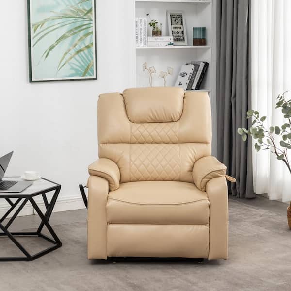 Z-joyee Beige Faux Leather Recliners Lift Chair Relax Sofa Remote Control Recliner