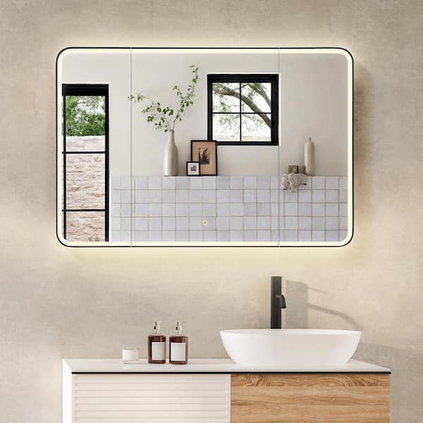 Altair Ostaria 36 in. W x 32 in. H Rectangular Aluminum Medicine Cabinet with Mirror