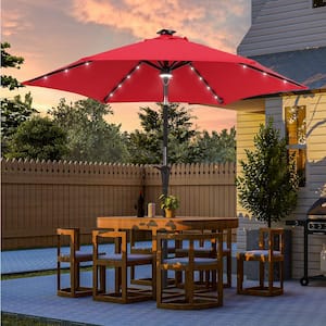 7.5 ft. LED Outdoor Umbrellas Patio Market Table Outside Umbrellas Nonfading Canopy and Sturdy Ribs, Red