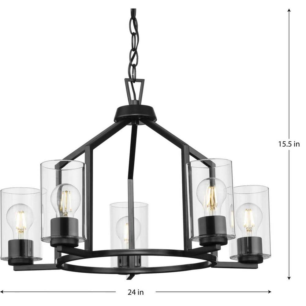 Goodwin Matte Black 5-Light Chandelier with Clear Glass Shades