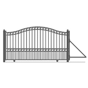 Paris Style 12 ft. x 6 ft. Black Steel Single Slide Driveway Fence Gate
