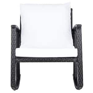 Daire Black 1-Piece Wicker Outdoor Rocking Chair with White Cushion