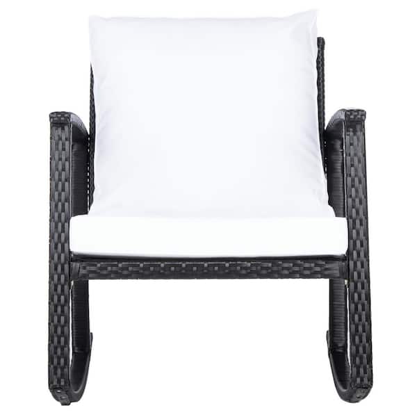 SAFAVIEH Daire Black 1-Piece Wicker Outdoor Rocking Chair with White Cushion