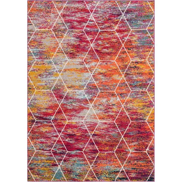 Unique Loom Trellis Frieze Geometric Multi 7 ft. 1in. x 10 ft. 0 in. Area Rug