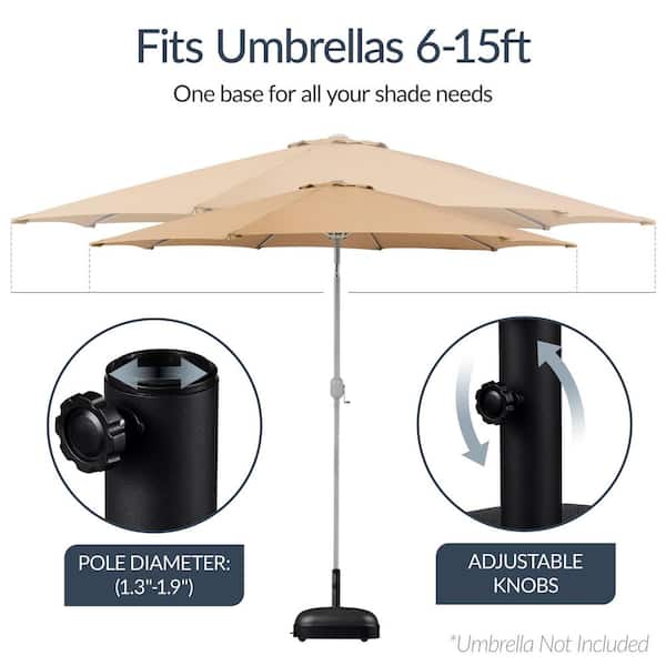 dome patio umbrella 123lb Capacity Fillable Mobile Base w/ 4 wheels - Square Upgrade your layout with the AKZ13 black rolling base Best Choice Products 123 lb.
